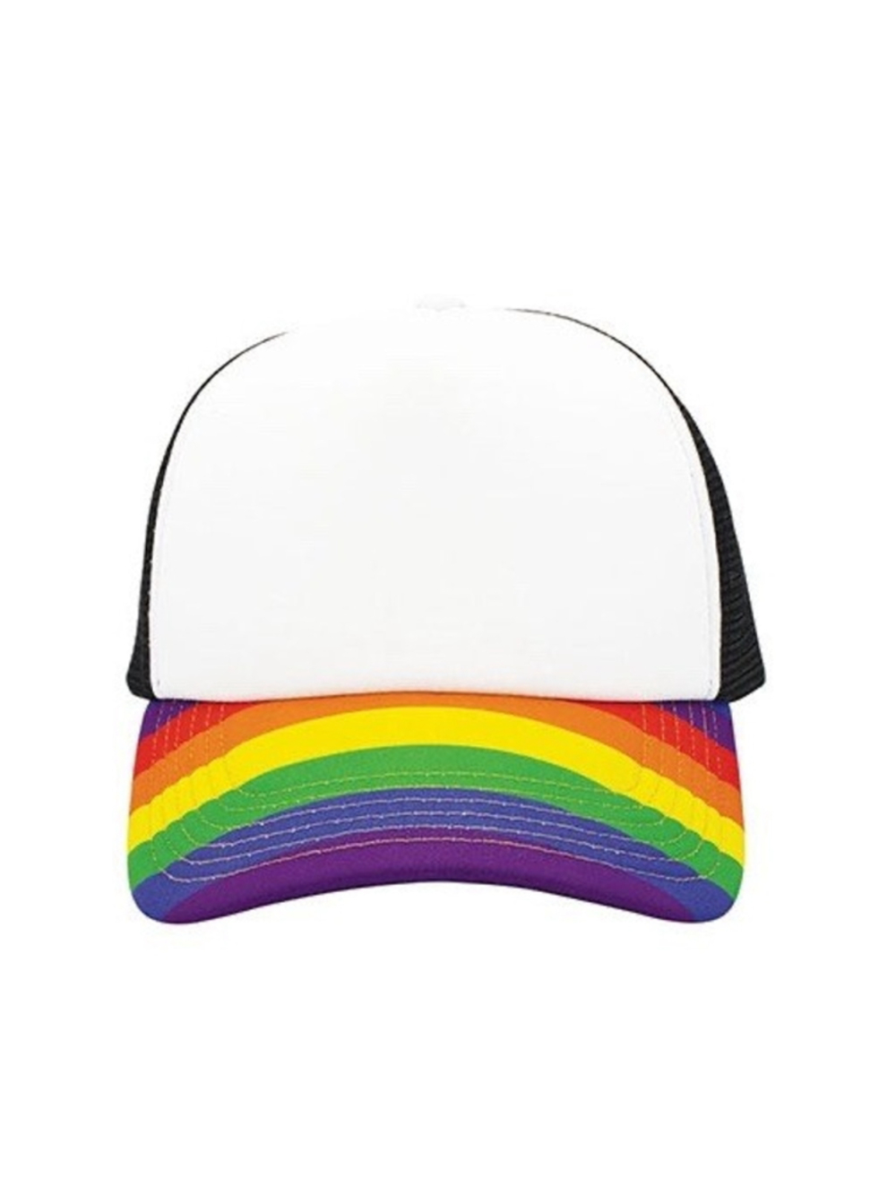 Rainbow Stripe Trucker Hat Blank Foam Mesh Snapback Cap White Black Adjustable